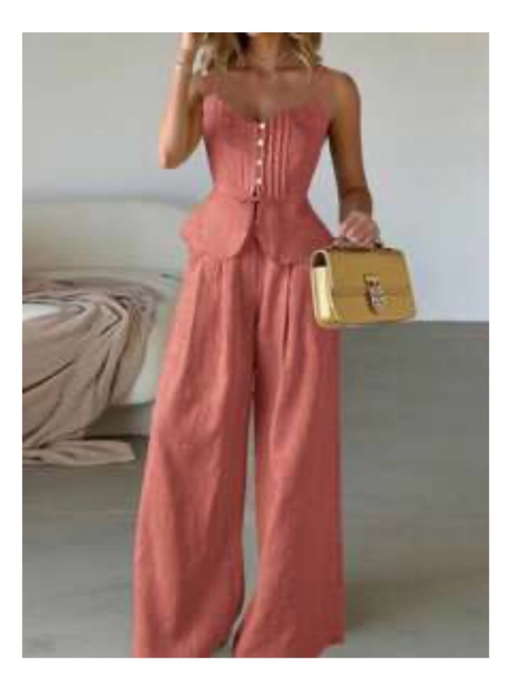 Coral Wide-Leg two piece set with Peplum Corset Top